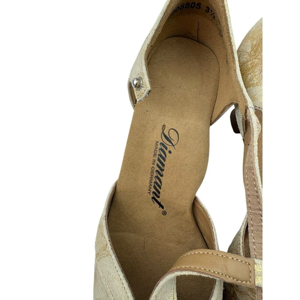 Diamant T-Strap Dance Shoes Girls Youth 3.5 Gold Metallic Leather Tango Salsa - Picture 12 of 16